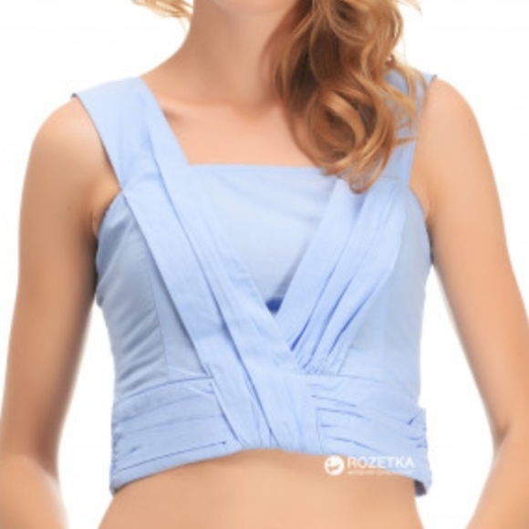 Zara Tops - Zara Blue Draped Back Zip Cotton Crop Top Sz M